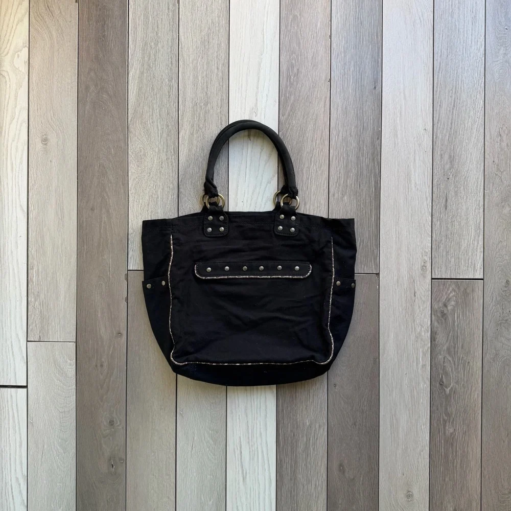 GAP Vintage Black Tote Bag With Wooden Leaf Detailing